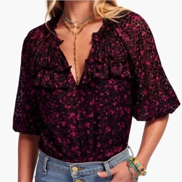 Ramy Brook Sara V-Neck Purple and Black Plumberry Textured Top size XS - Picture 6 of 9